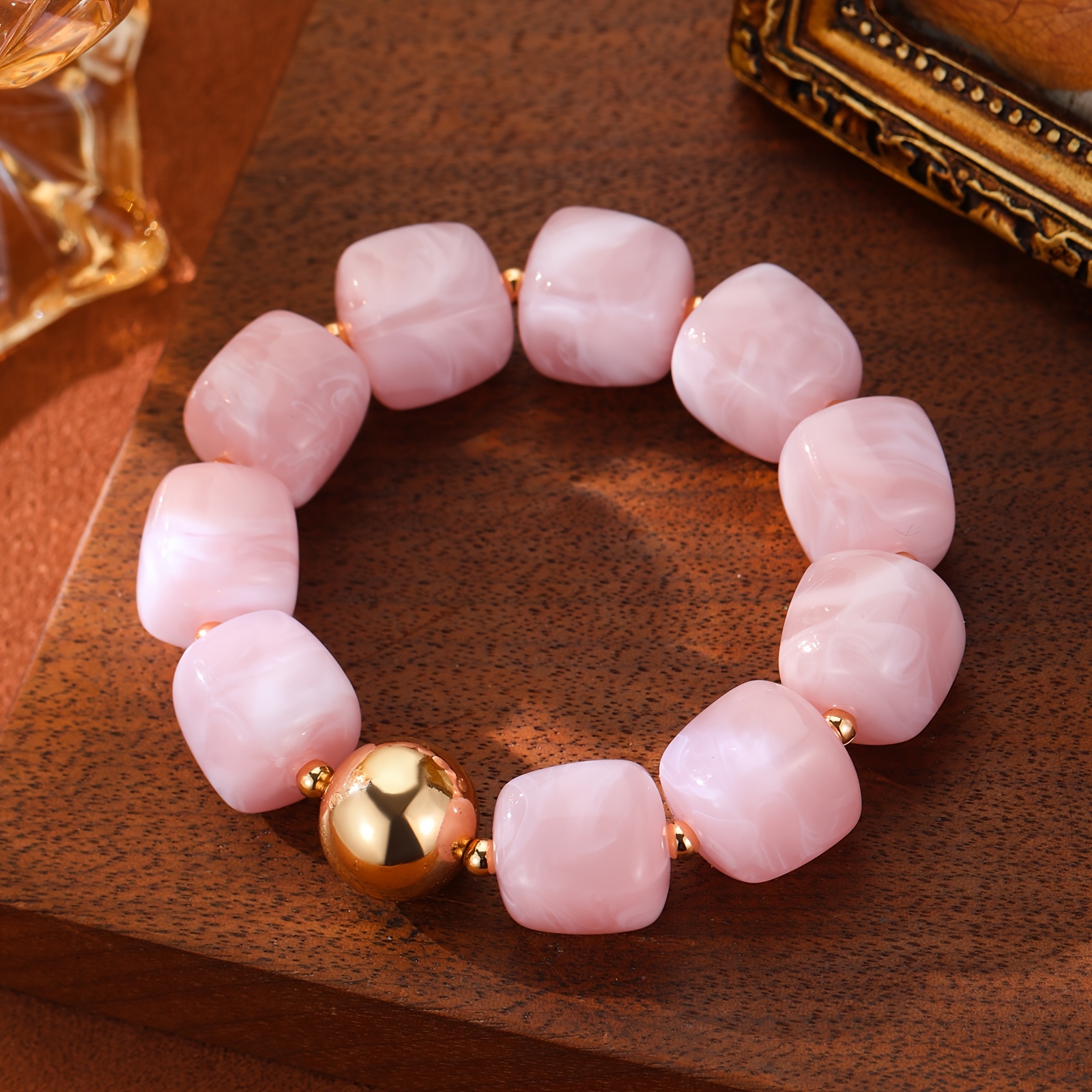 Boho Plated Resin Square Bead Bracelet for Women